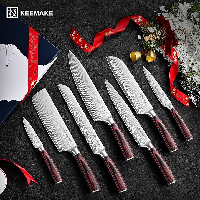 KEEMAKE Kitchen Knife Set, Ultra Sharp Chef Knife Set 7-Piece, High Carbon