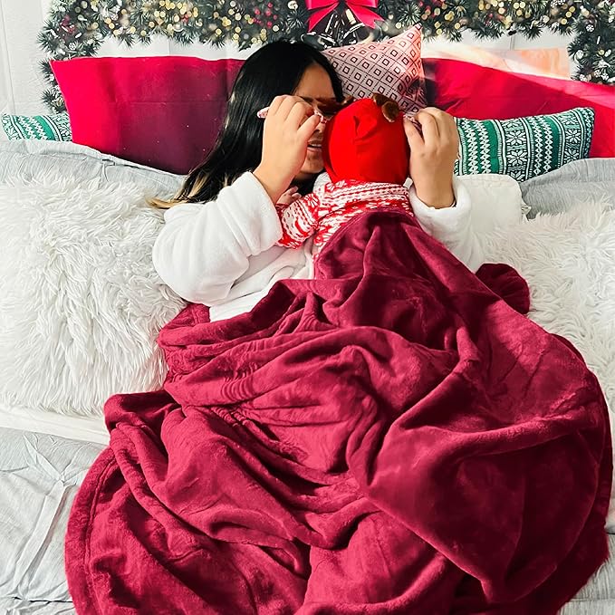Bedsure GentleSoft Fleece Blankets King Size Burgundy - Image 6