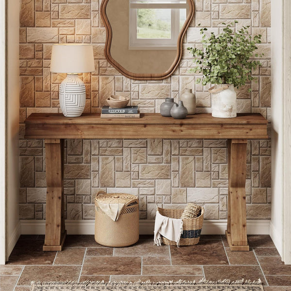 63-Inch Solid Wood Console Table, Farmhouse Entryway Table with X-Shaped Legs, Long Sofa Table for Living Room, Hallway, or Foyer, Easy Assembly, Anti-tip Kits