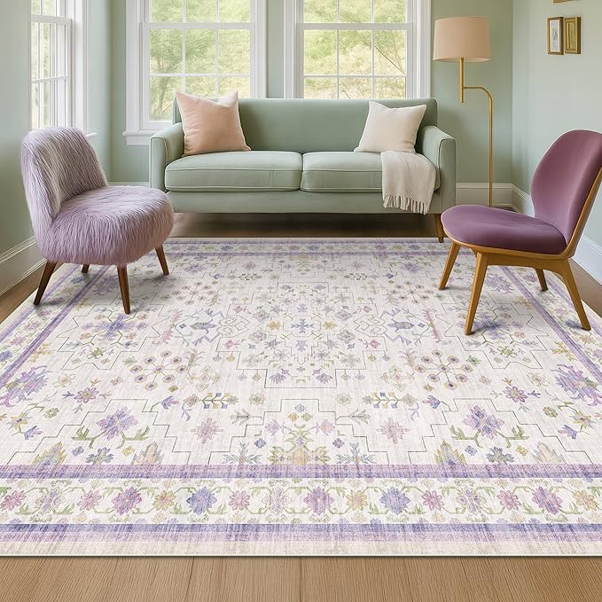 Hazo Haus 6x9 Lavender Rug for Bedroom, Kids Playroom, Non Slip Large Washable - Image 3