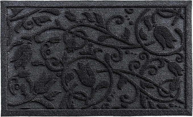 Boho Black Floral Leaves Outdoor Indoor Entrance Doormats, Absorbent Durable - Image 9
