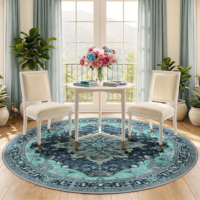 RELEANY Area Rugs 5ft Washable Non-Slip, Floral Vintage Distress Print Pattern - Image 2