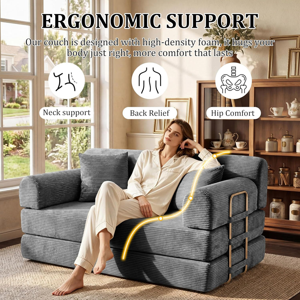 Convertible Sofa Couch Bed, Folding Corduroy Floor Compression Loveseat Sleep...