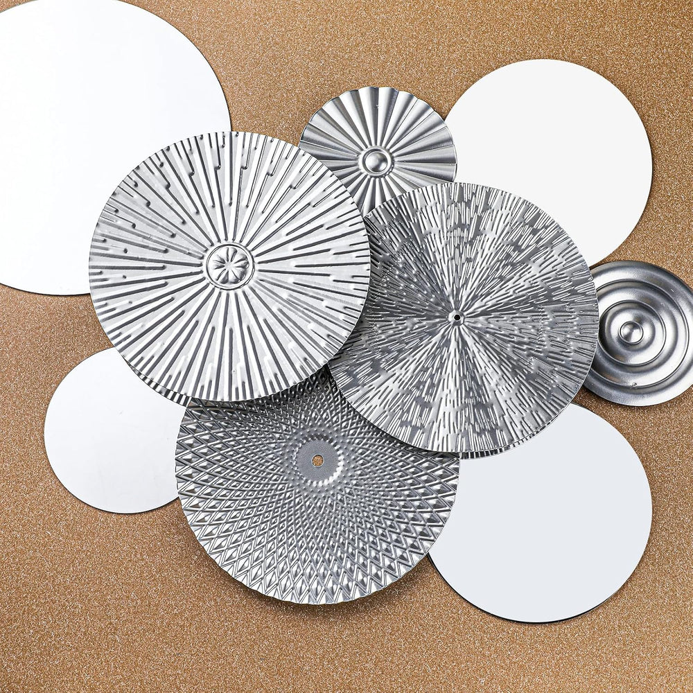 Blulu 9 Pcs Silver Mirror Wall Decor Metal Round