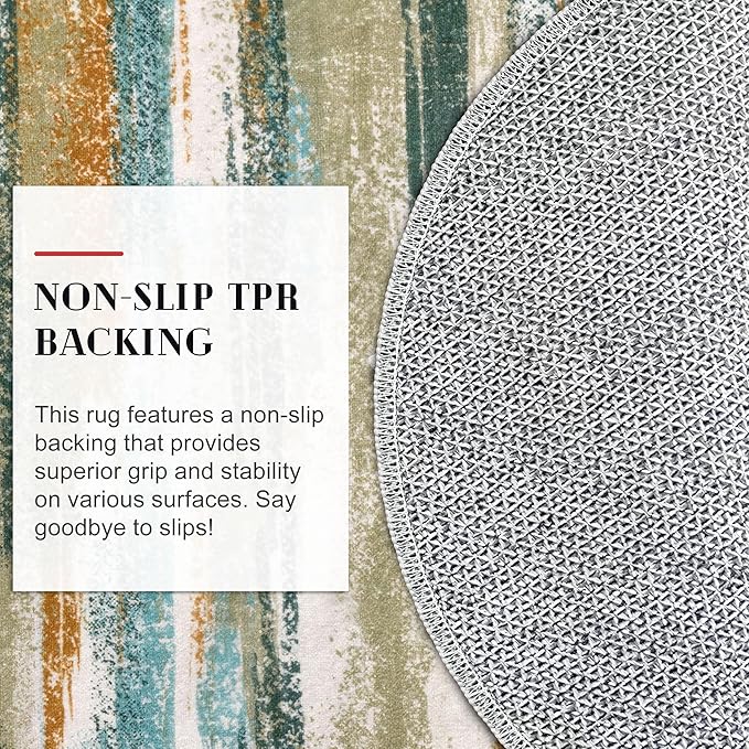 Lansny Modern Abstract Round Rug 3Ft, Circular Entryway Rug Thin Print Faux - Image 7