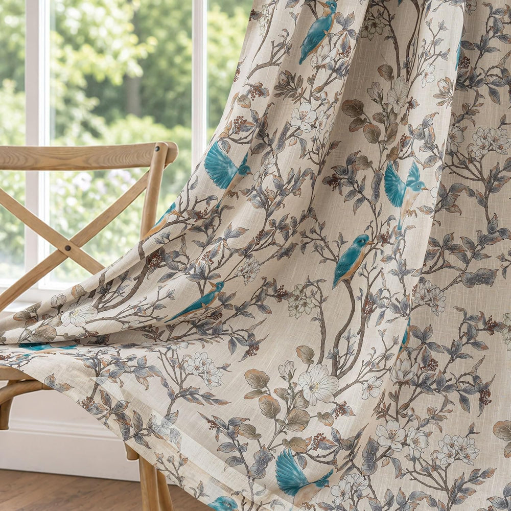DriftAway 100% Blackout Vintage Floral Linen Curtains Double Layer Farmhouse ...