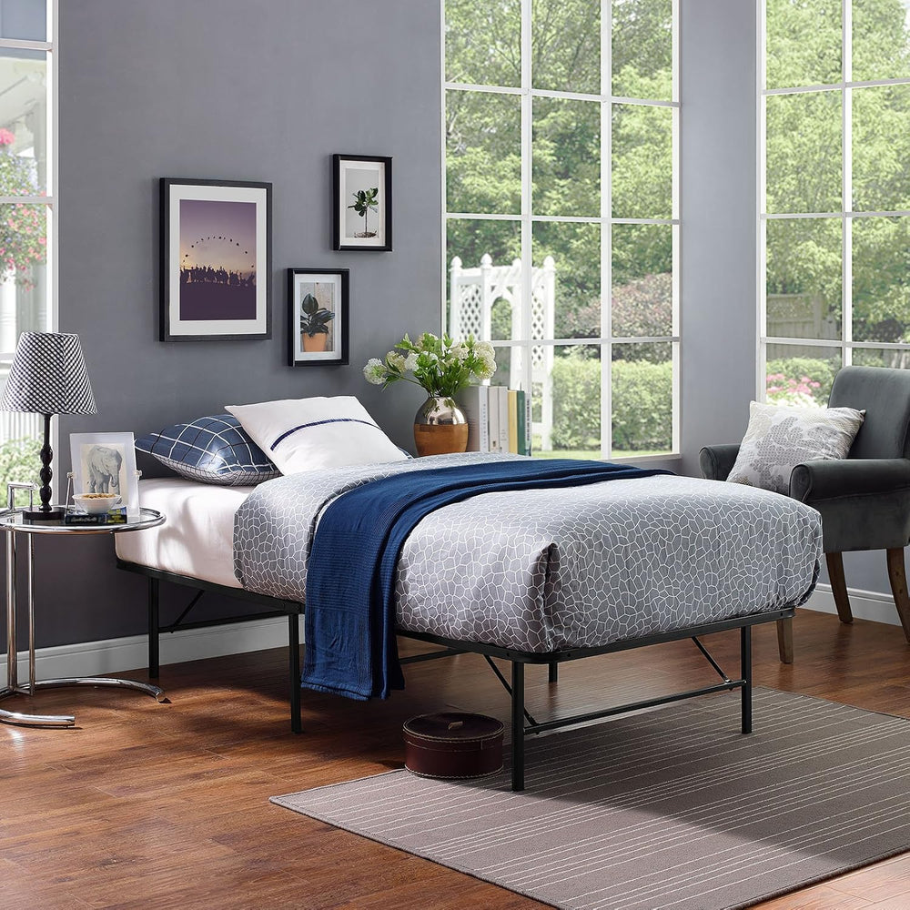 Modway Horizon Twin Bed Frame In Brown - Replaces Box Spring - Folding Metal ...