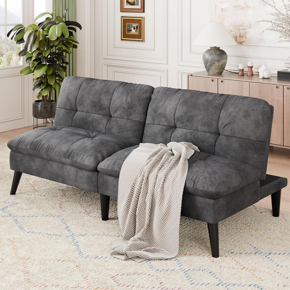 Vongrasig Small Futon Sofa Bed Velvet Futon Couch with Adjustable Backrest, C...