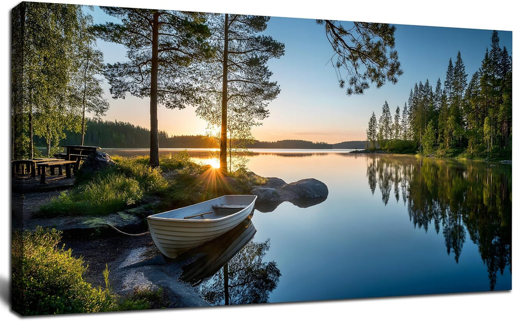 SSNEEKNDG Large Green Landscape Canvas Wall Art for Living Room Forest Lake S...