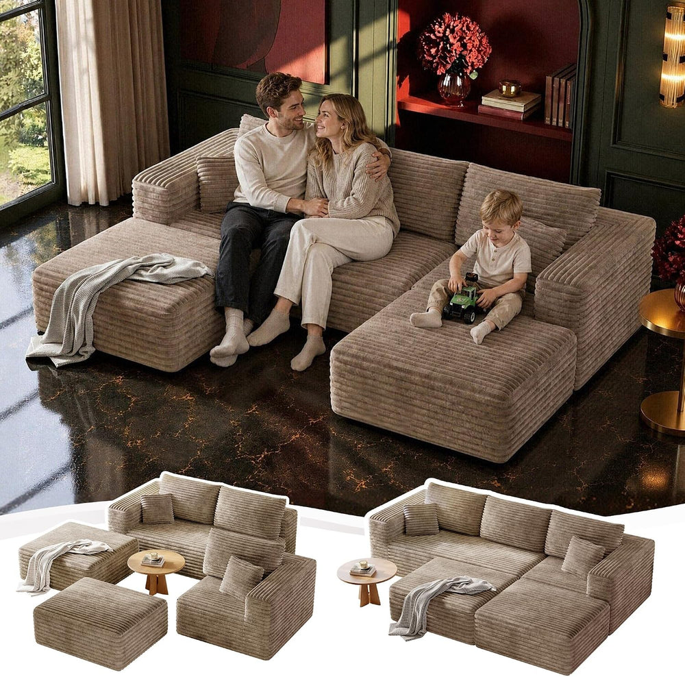 MoonSpeak 108" Boneless Sectional Cloud U Shaped Couch, Khaki | deep sea...