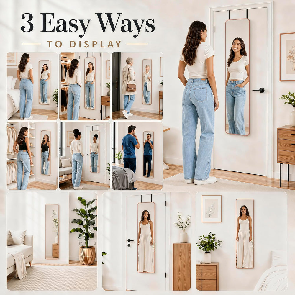 47x14" Full Length Mirror Over the Door Hang or Wall Mounted RoseGold