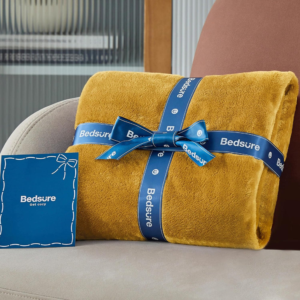 Bedsure Fleece Blanket Queen Blanket Gold Yellow - Bed Blanket Soft Lightweig...
