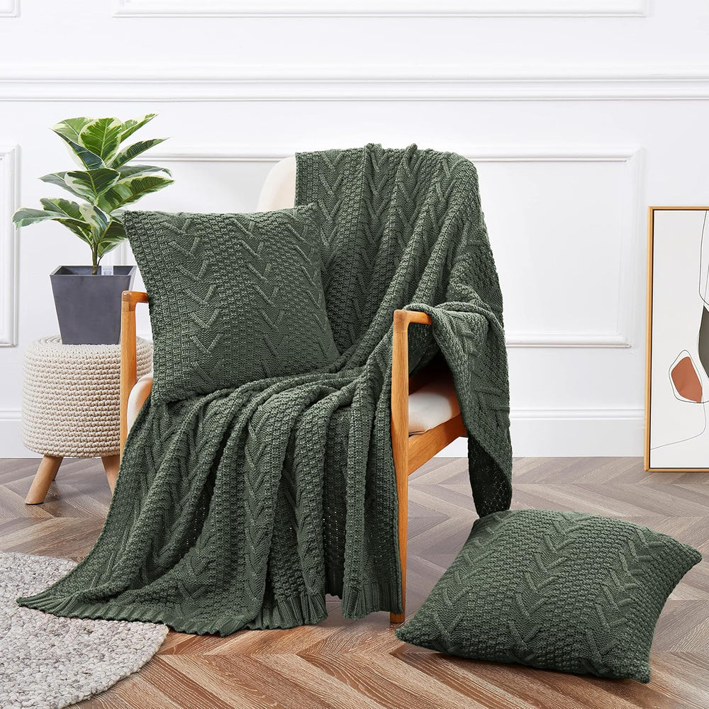 Aormenzy Knitted Throw Blanket (50" x 60") and 2 Pillow Covers (18&...
