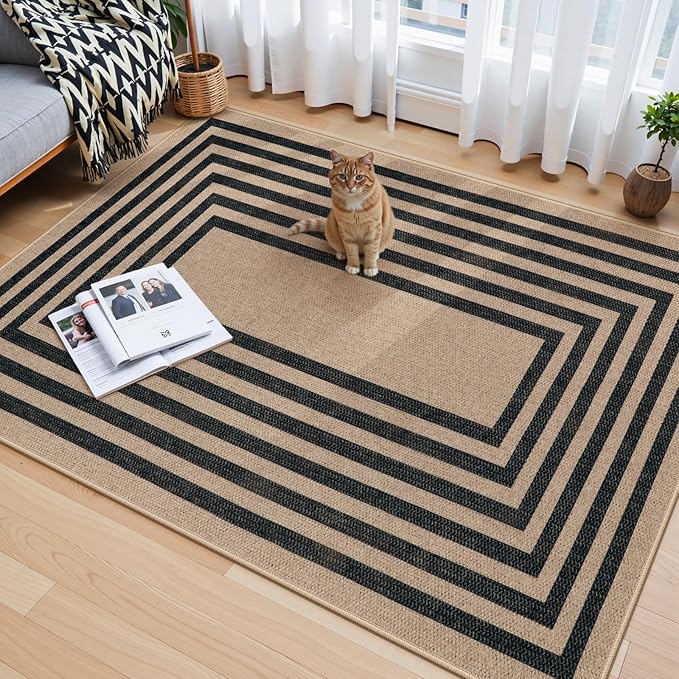 Lahome Enfys Modern Geometric Easy Jute Entryway Rug, 4x6 Black Washable Carpet - Image 3