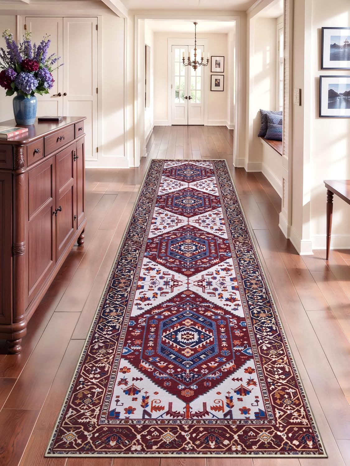 SERISSA Runner Rug for Hallways, Extra Long Boho Rug Ultra Soft Vintage