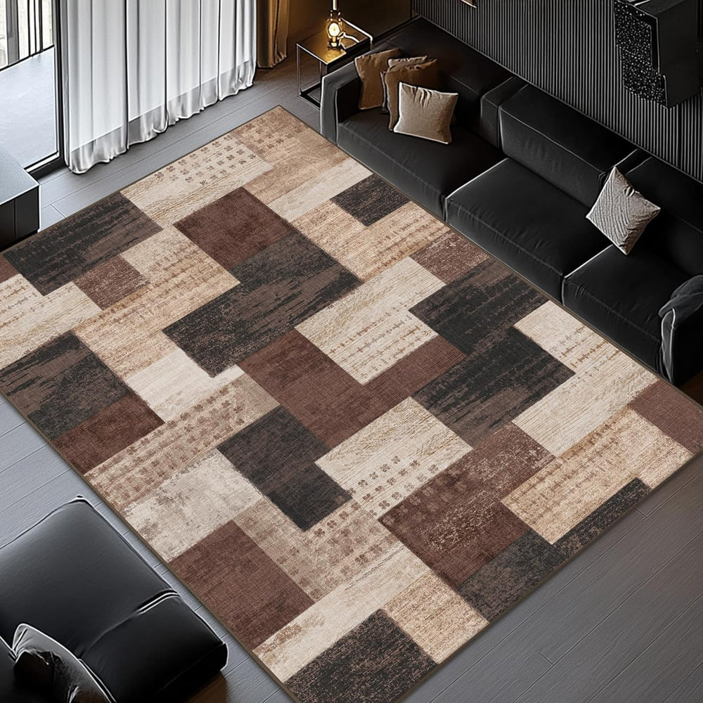 Modern Geometric Patchwork Indoor Area Rug for Living Room, Chocolate 8'x...