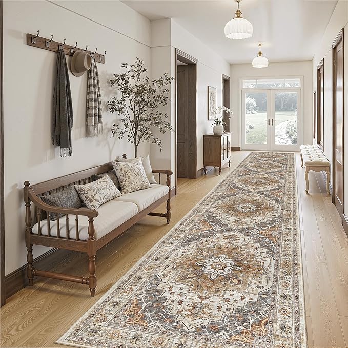 Madane Hallway Runner Rug 2'6''x14', Non Slip Vintage Runners by Madane