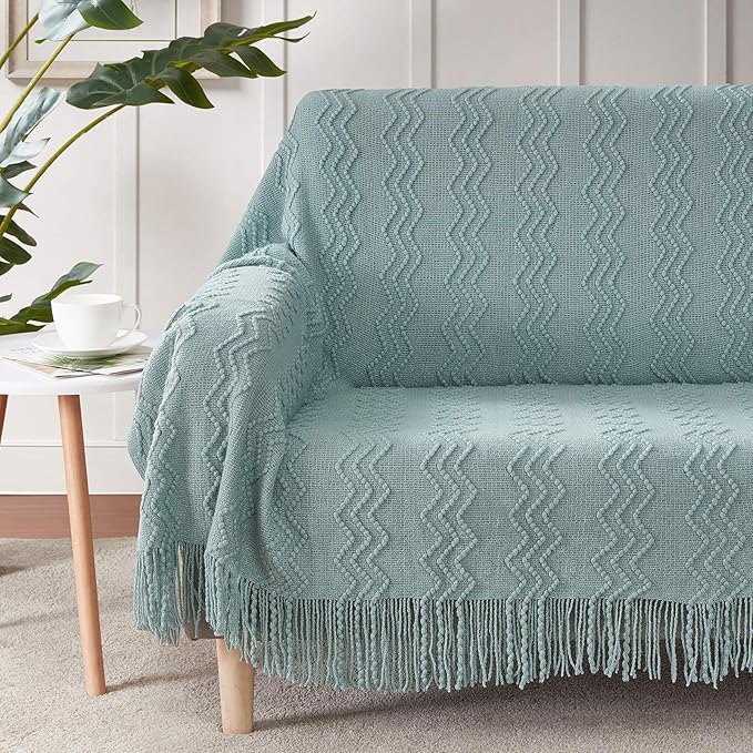 BOURINA Aqua Throw Blanket 60x80 Inches Throw Textured Solid Soft Sofa Throw - Image 2