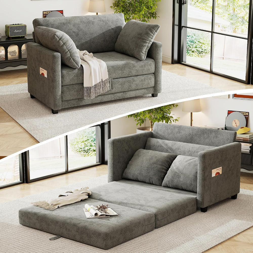 51" Loveseat Sleeper Sofa Bed, Chenille Convertible Floor Sofa Bed for S...