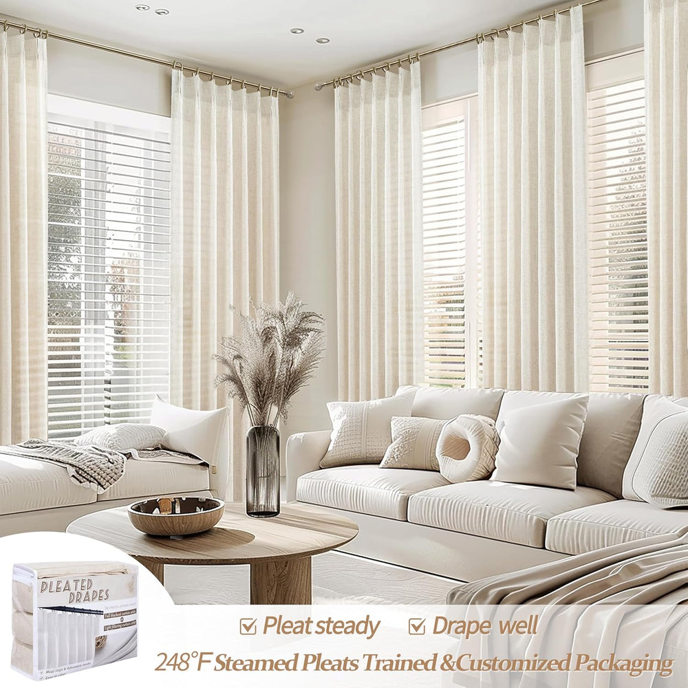 Pinch Pleated Linen Curtains 96 Inches Long for Living Room Bedroom, Light Fi...