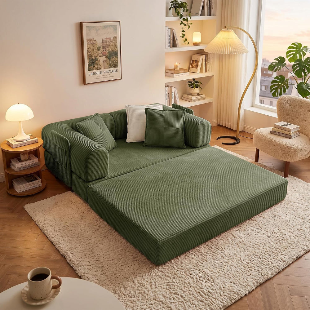 59" Convertible Futon Sofa Bed, Boneless Couch with Storage Pocket &...