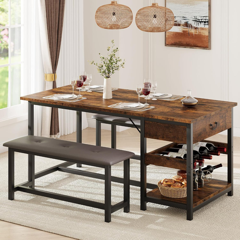 CABIHOME Dining Table Set for 4, Dining Room Table with Storage Drawers &...