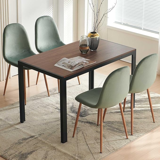 Set of 4 Dining Chairs Upholstered Green Velvet Living Room Chair with Backre...