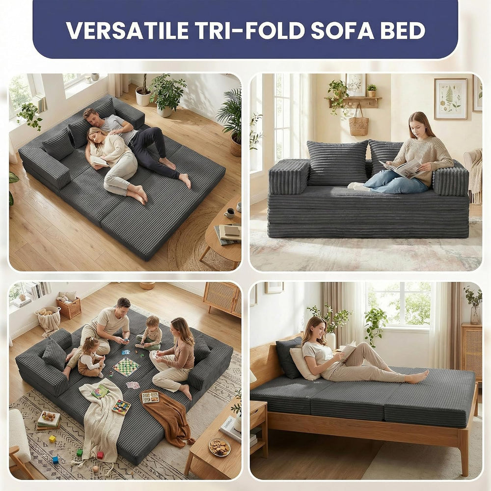 Convertible Sofa Bed, 4-in-1 Boneless Loveseat with Removable Armrests Backre...