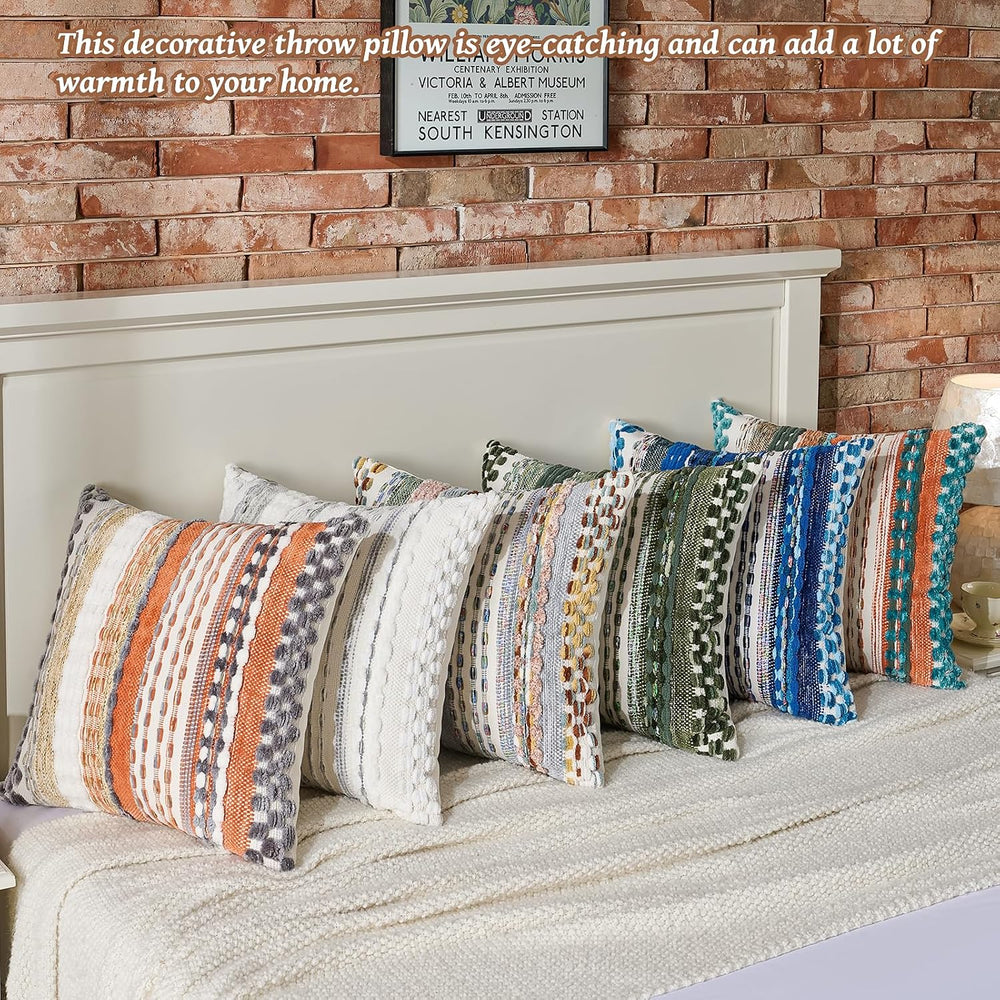 Set of 2 Chenille Tufted Striped Textured Boho Throw Pillow Covers Aesthetic ...
