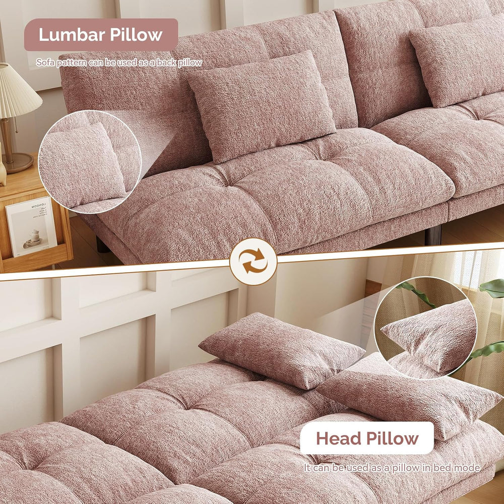 Convertible Futon Sofa Bed Chenille Fabric 70"(Pink)