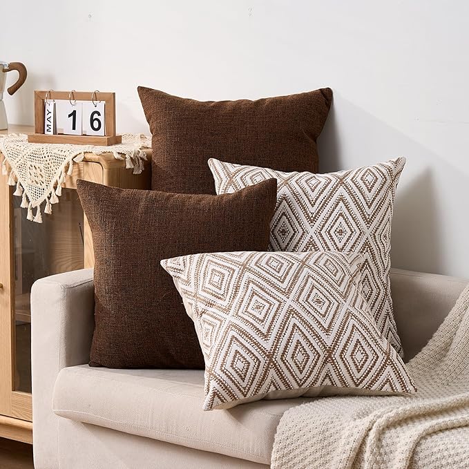HPUK Decorative Throw Pillow Covers Set of 4 Geometric Design Linen Cushion - Image 5