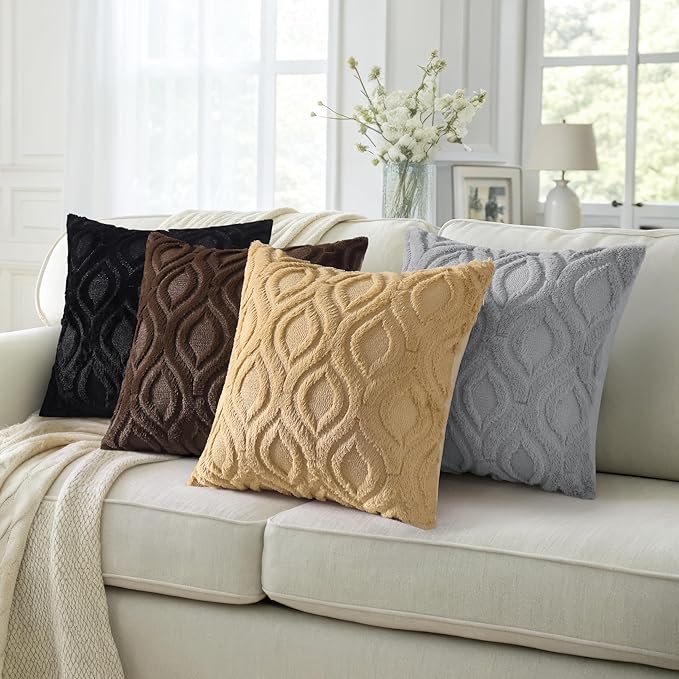 decorUhome Throw Pillow Covers 22x22 Inch Set of 2, Soft Plush Faux Wool Black - Image 5