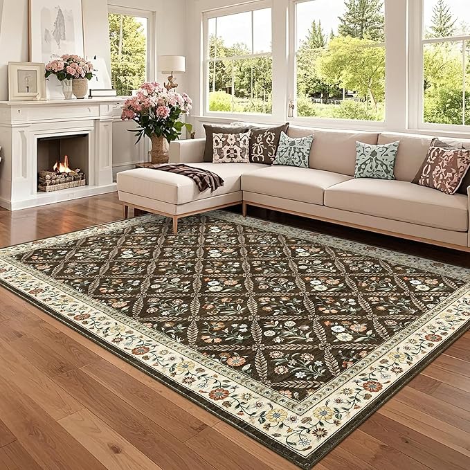 GarveeHome 8x10 Washable Large Living Room Rug Water Resistant Distressed by GarveeHome
