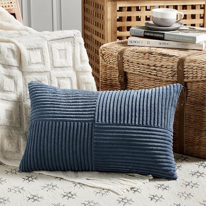 Fancy Homi 2 Packs Dusty Blue Lumbar Decorative Throw Pillow Covers 16x32 Inch - Image 2