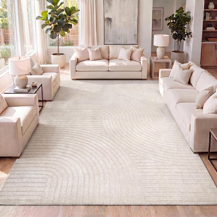 JONATHAN Y Hallie High-Low Curve Ivory/Cream Indoor/Outdoor Area Rug, 4x6, Minimalist, Pet Friendly, Non-Shedding, Stain Resistant, Hose-Washable for Backyard, Patio, Porch (SCN100B-4)