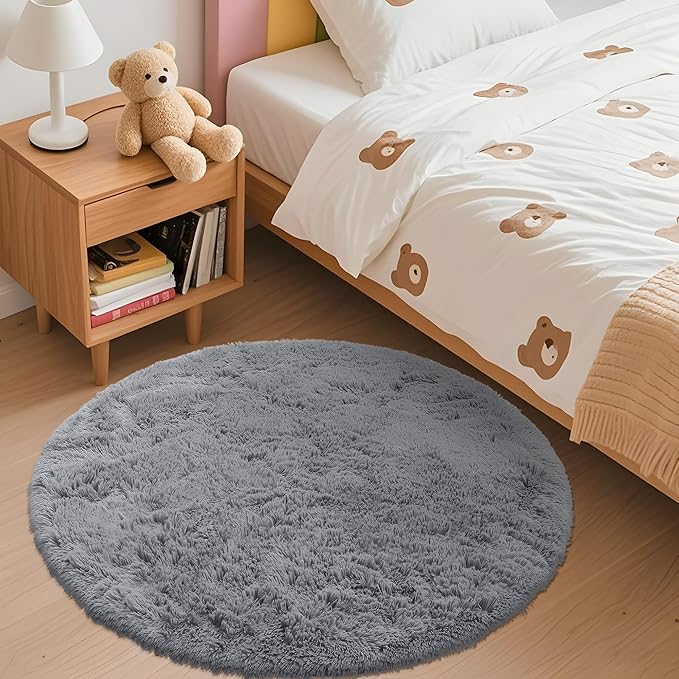 OLANLY Light Grey Round Rugs for Bedroom - Image 3