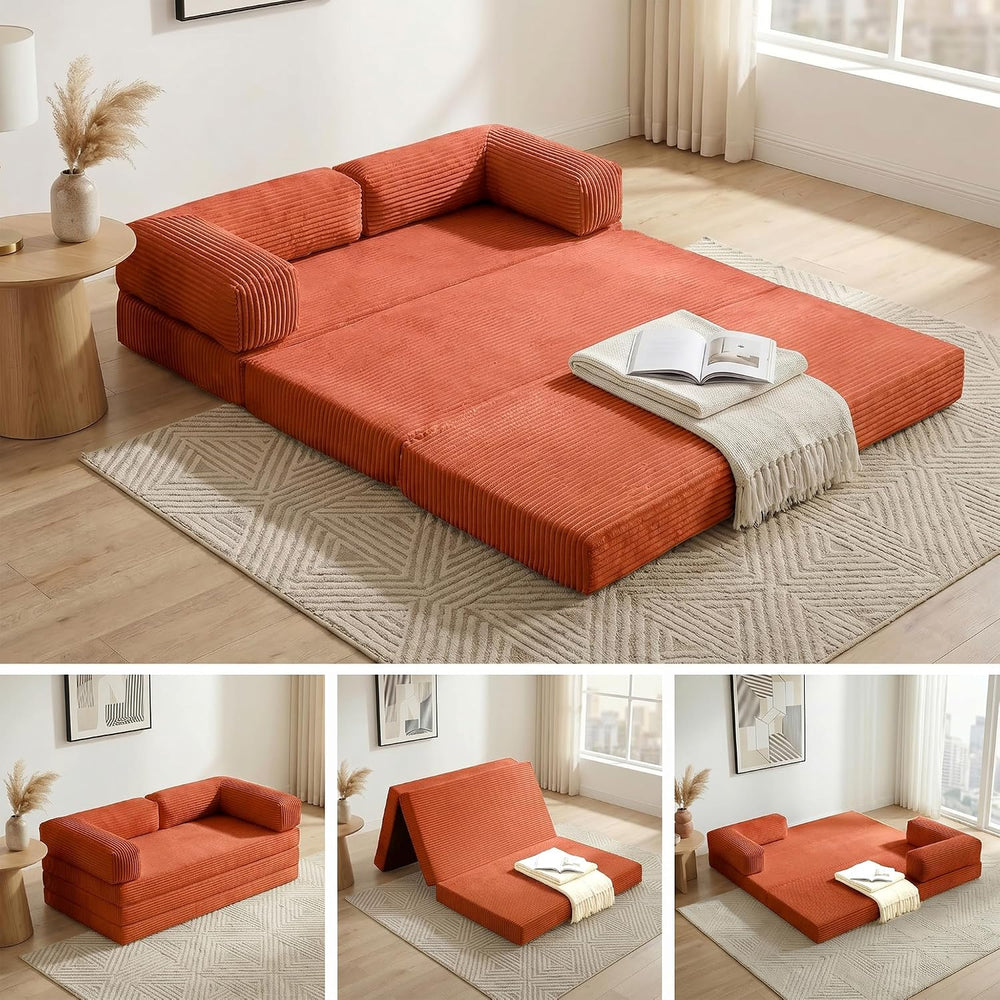 Convertible Sofa Bed Queen,5-in-1 Boneless Couch with Removable Armrests &amp...