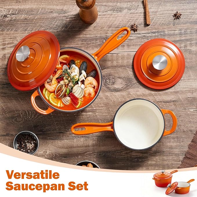 Homikit 1 QT & 2 QT Saucepan Set, Enameled Cast Iron Saucepan - Image 7