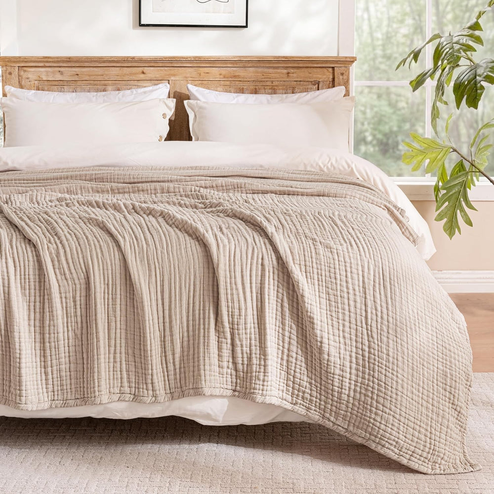 Exclusivo Mezcla 100% Cotton 6-Layer Full Size Muslin Blanket, Khaki