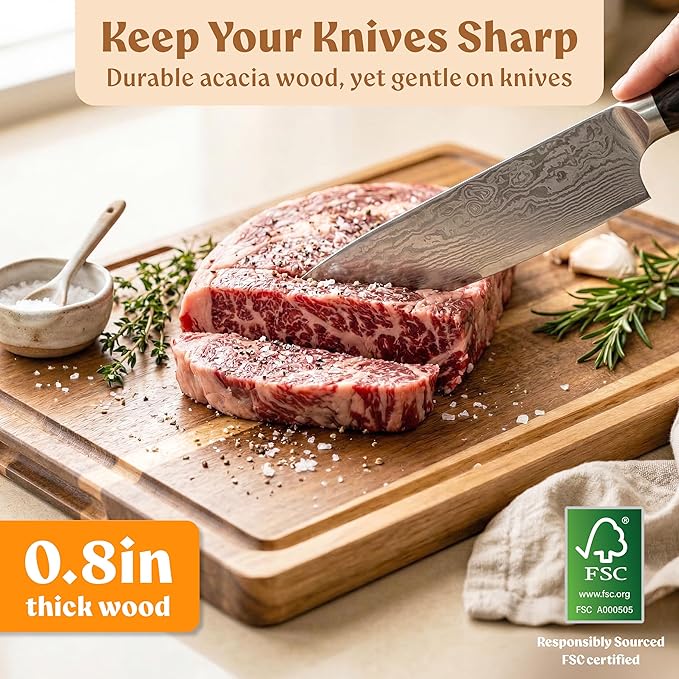 Acacia Wood Cutting Board for Kitchen, Non-Toxic Cutting Board Set of 3