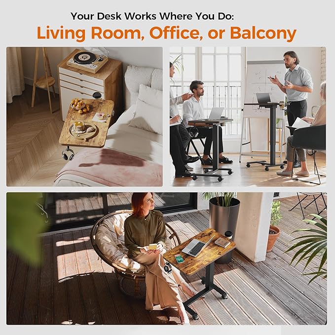 Agilestic Portable Standing Desk Height Adjustable, Mobile Table with Wheels,...