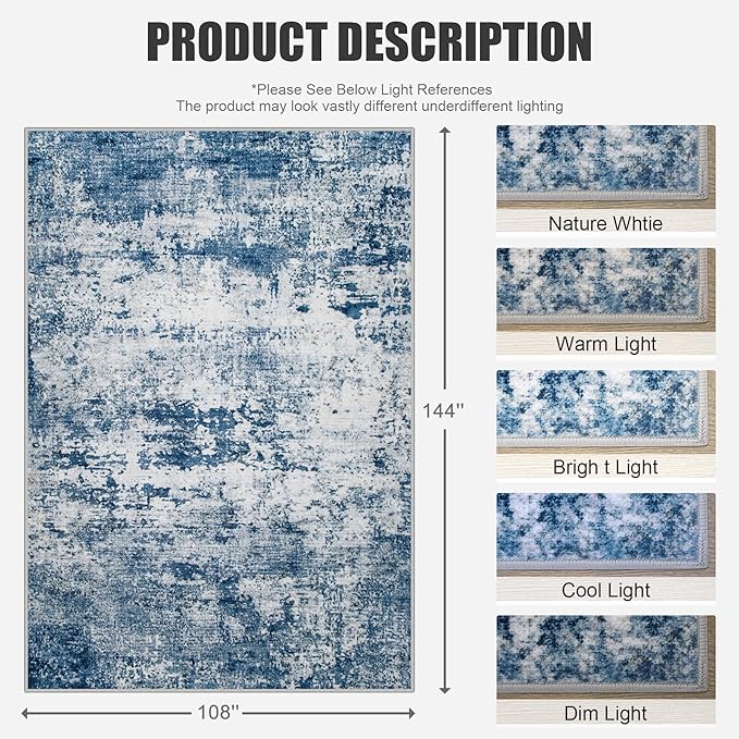 9x12 Area Rug Living Room Rug: Washable Modern Abstract Soft Thin Rug Indoor - Image 2
