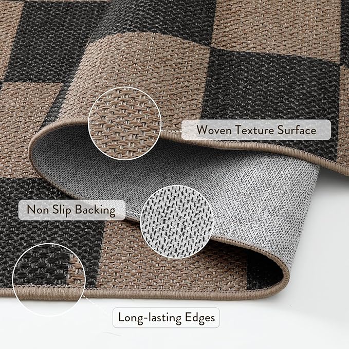 Lahome Checkered Easy Jute Living Room Rugs, 5x7 Black Dining Room Office Rug - Image 5
