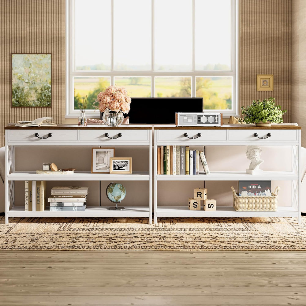 IRONCK 47.2" Farmhouse Console Table, Sofa Table with 2 Drawer, White
