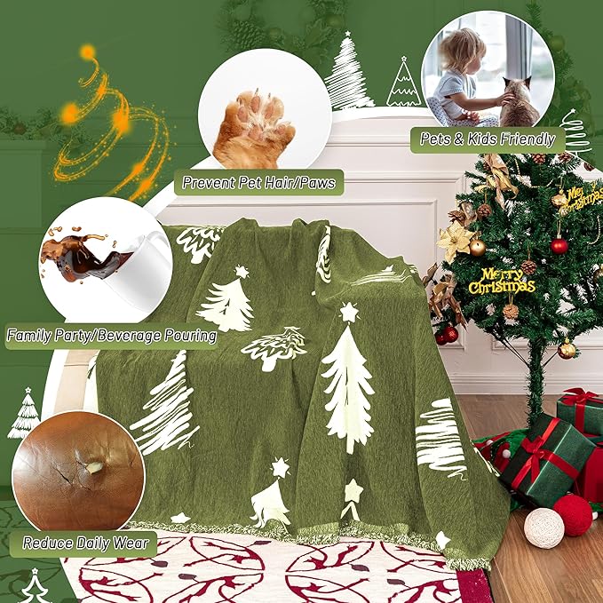 MYSKY HOME 71X134 inches Sofa Christmas Couch Cover, Sectional Sofa Covers Sofa - Image 2
