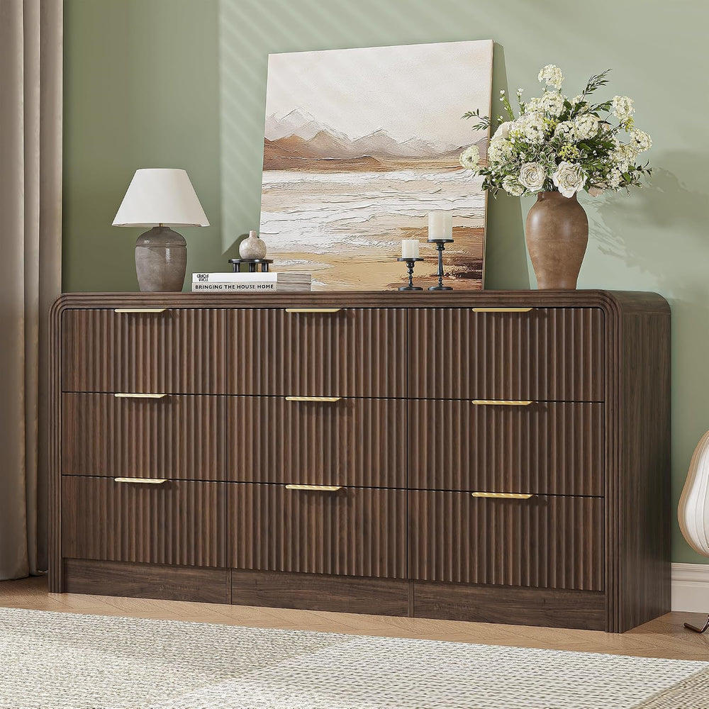Decofy Fluted 9 Drawers Dresser, 63'' Wide Chest of Drawers for Bedroom