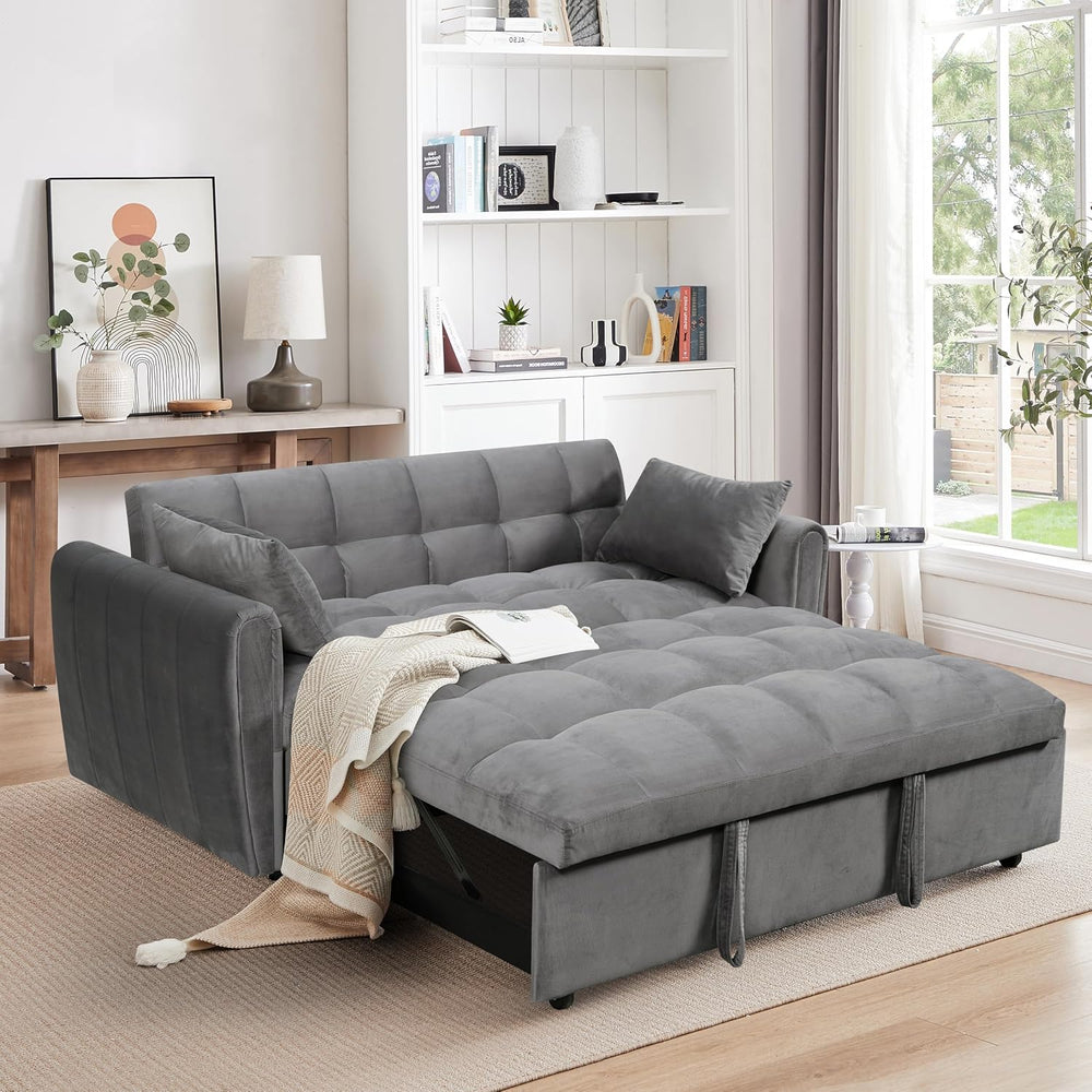 65" 3-in-1 Convertible Sleeper Sofa Bed, Foldable Velvet Futon Couch wit...