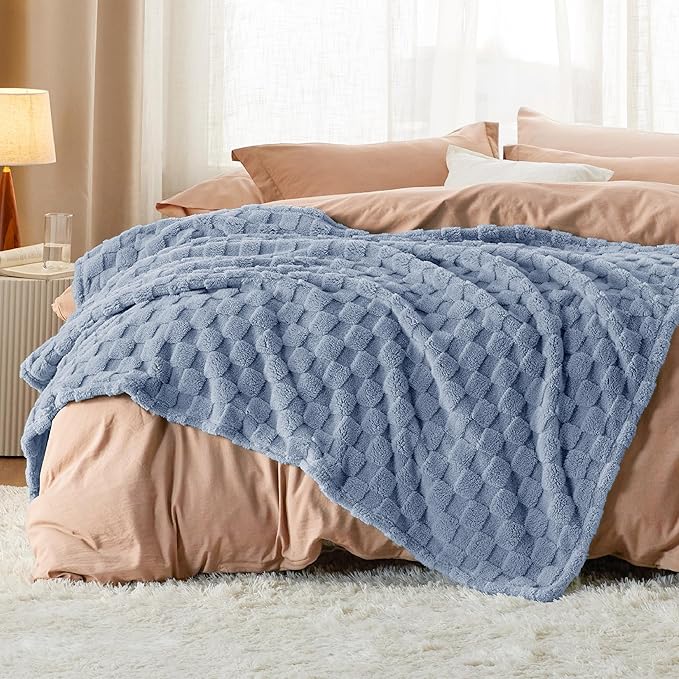 Bedsure GentleSoft Ashley Blue Throw Blanket - Image 5