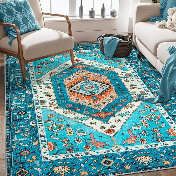 SERISSA Area Rug 3x5 Boho Blue Rugs - Image 2