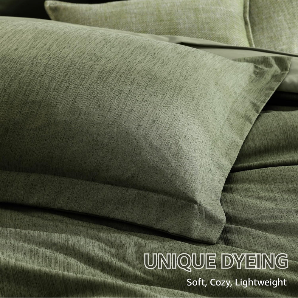Monbix King Size Comforter Set Olive Green 7 Pieces Bed in a Bag